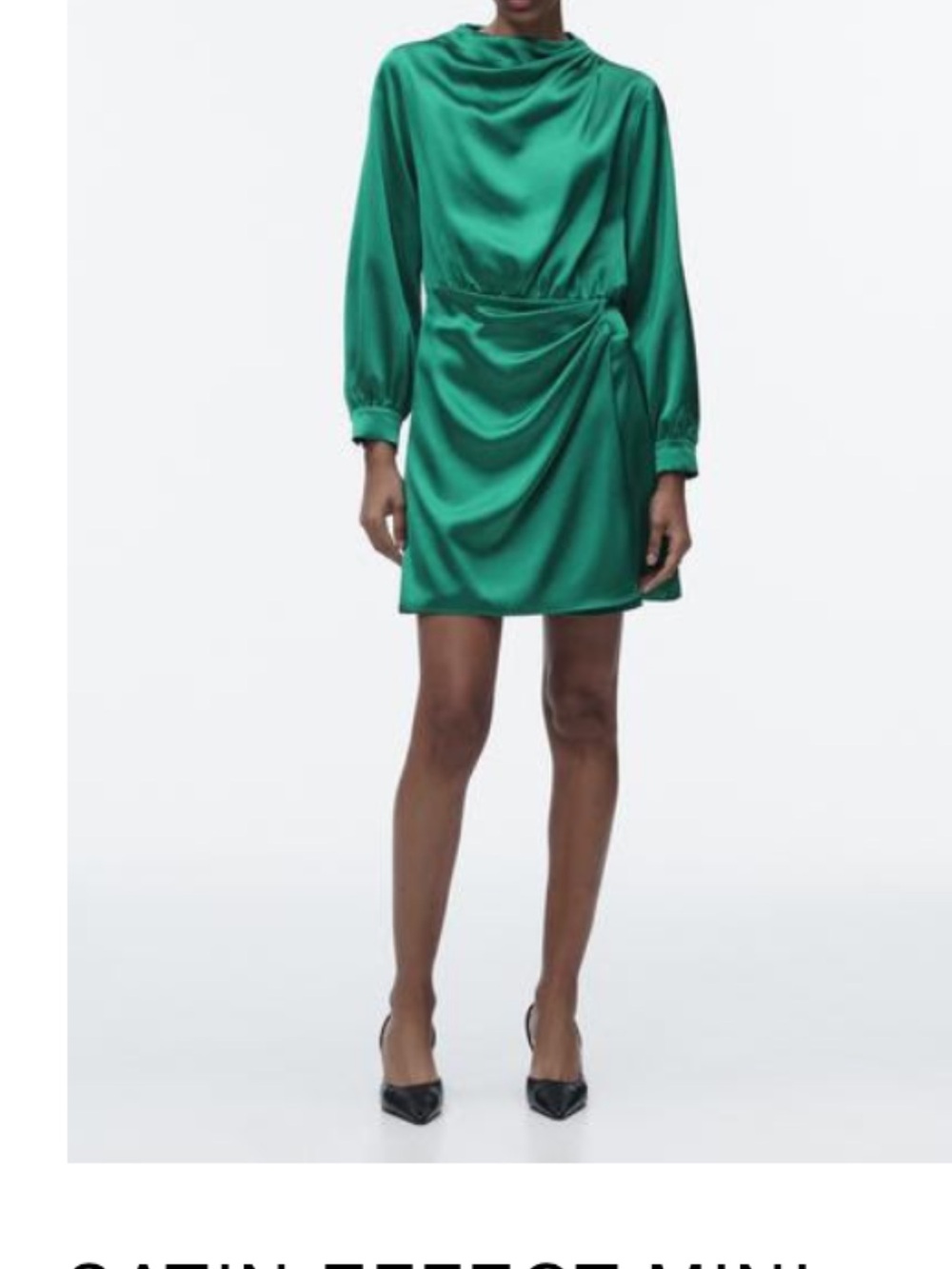 Zara Satin Mini Draped Green Dress